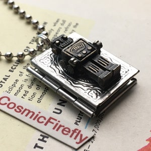 Small Robot Locket Necklace Boy's Steampunk Tiny Book Locket Robot Necklace image 5