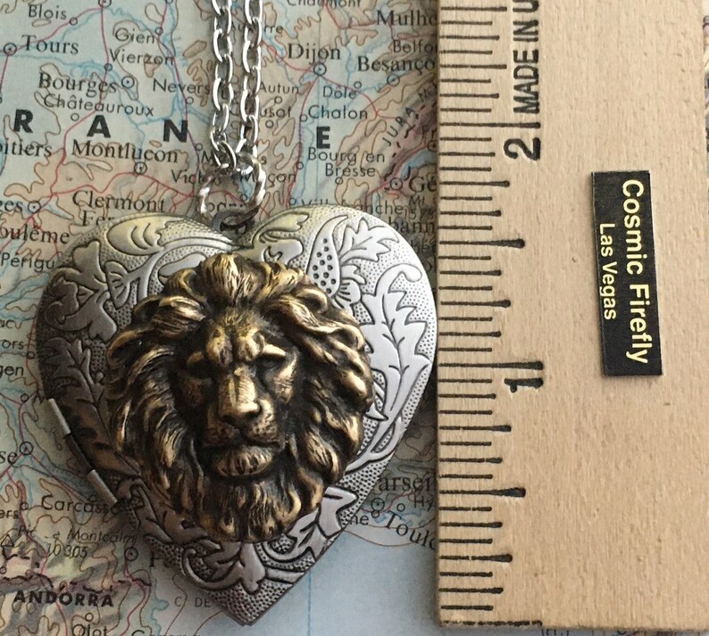 BIG Lion Heart Locket Necklace Leo Lion Costume Novelty Jewelry Large Size image 5