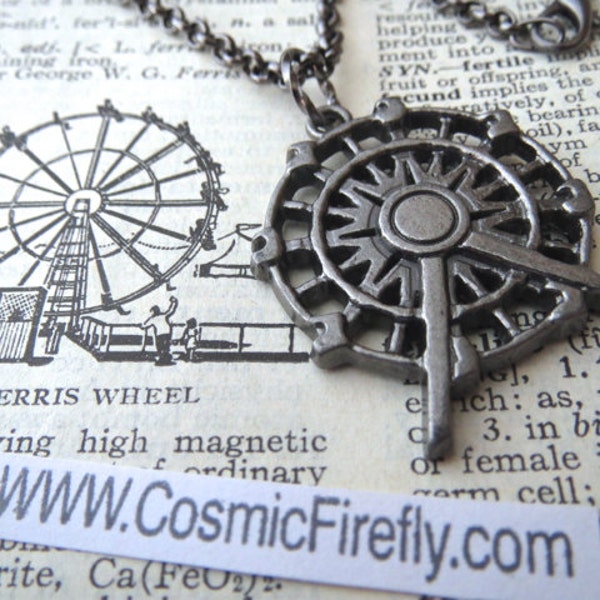 Ferris Wheel Necklace Pewter Tone Metal Pendant Amusement Park Ride Steampunk Necklace State Fair Ride Coney Island World's Fair