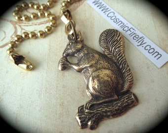 Small Brass Squirrel Fan Pull Chain Handle Antiqued Brass Metal Woodland Forest Animal