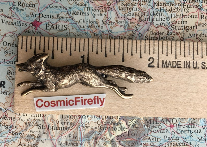 Small Running Fox Pin Brooch Steampunk Accessories Cosplay Pin Petite Antiqued Brass Metal Easter Pin Mother's Day image 4