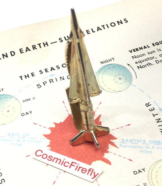 Vintage RUGIN Missile Tie Bar Clip Clasp Space Rocket Ship 1960's Atomic Age