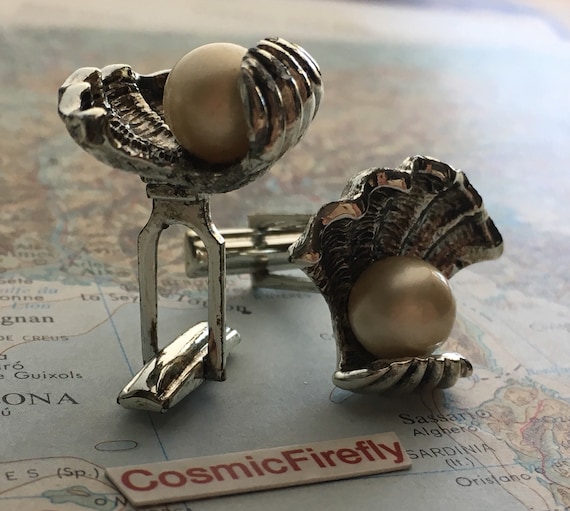 BIG Vintage Pearl Shell Cufflinks Nautical Cospla… - image 8