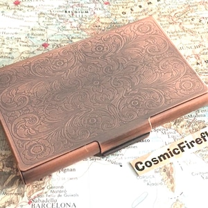 Tarjetero de cobre antiguo, tarjetero victoriano steampunk, regalo para el Día del Padre y el Día de la Madre.