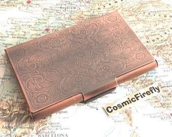 Card Holder Antiqued Copper Business Card Case Victorian Steampunk Card Holder NEW Women's Men's Gifts Metal Wallet