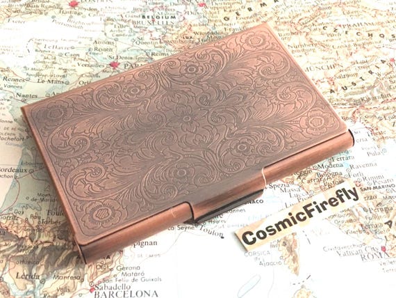 Card Holder Antiqued Copper Business Card Case Victorian Steampunk Card Holder NEW Women's Men's Gifts Metal Wallet