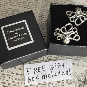 Miniature Octopus Cufflinks Antiqued Silver Plated Men's Accessories & Gifts For Dad FREE Gift Box Nautical Steampunk Cosplay Cruise image 3