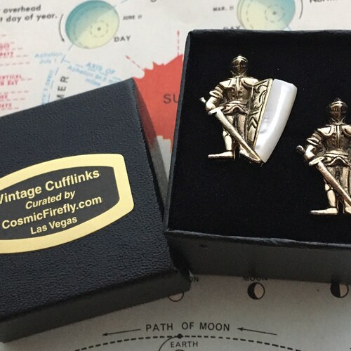 1950's Vintage Knight Cufflinks Antique Suit Armour King Arthur Excalibur Game Thrones shops Wedding