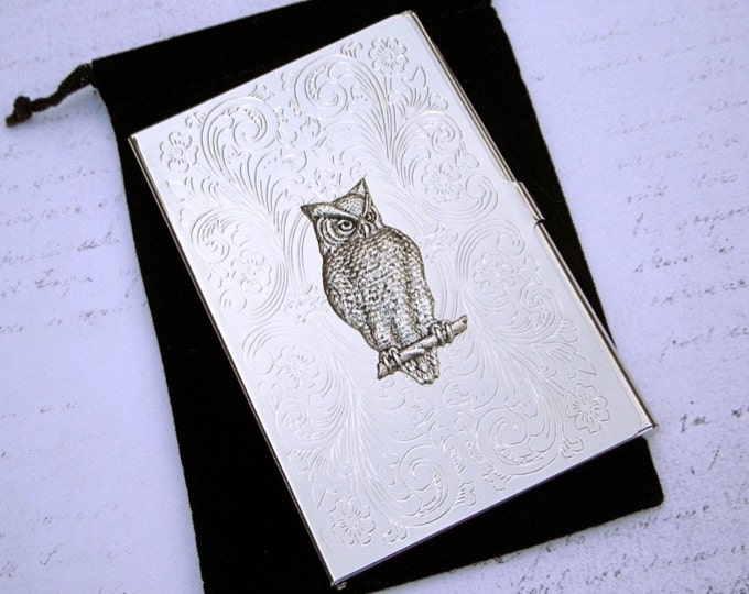Owl Business Card Holder Silver Plated Metal Slim Vintage Etsy