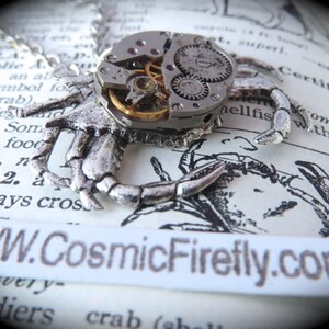 Steampunk Necklace Silver Crab Necklace Vintage Watch Movement Upcycled Jewelry Gothic Victorian Style Woman's Steampunk Gifts For Her New image 4