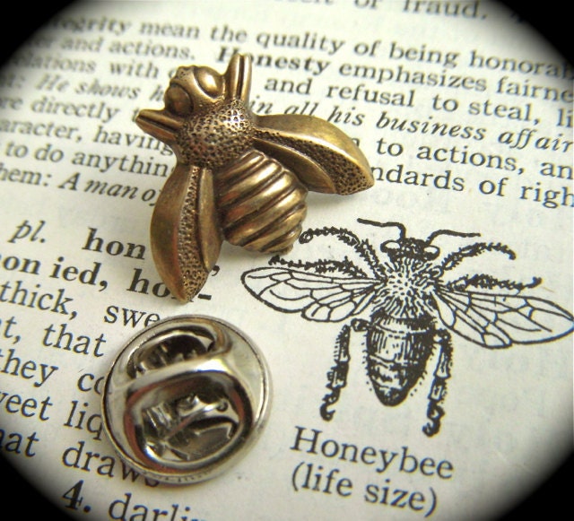 Tie Tack Pin Antiqued Brass Bee Gothic Victorian Art Deco Etsy