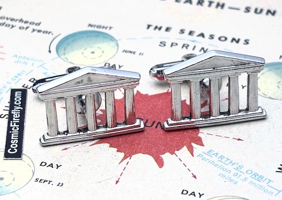 Vintage Greek Doric Architectural Cufflinks 1950's MCM HICKOK USA View 6