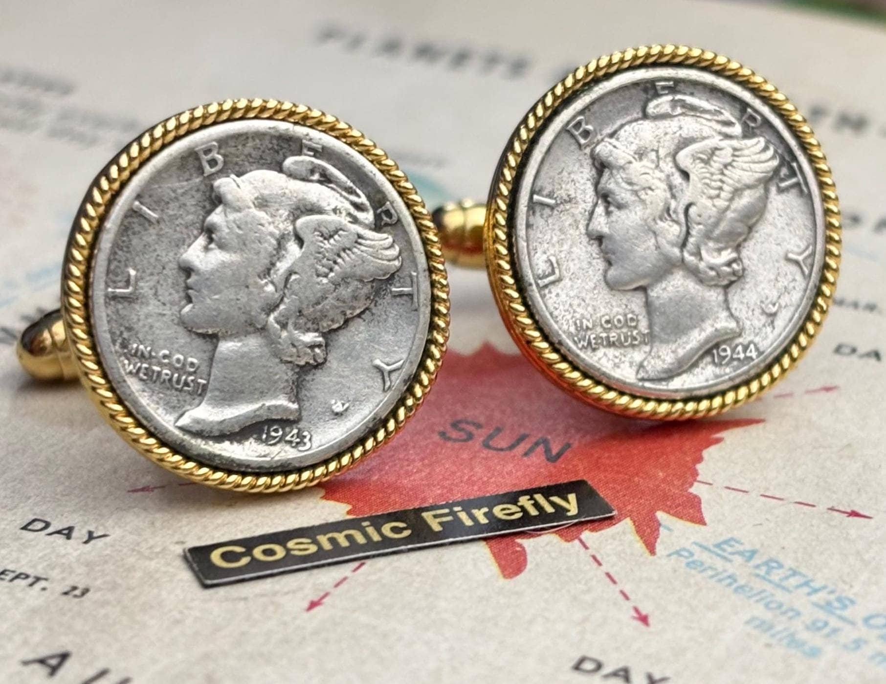 Real Mercury Dime Vintage Coin Cufflinks 1940's Liberty Dimes Antique Coins 1943 & 1944 Steampunk Cosplay Father's Day Gifts For Men Dads