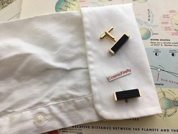 1950's Vintage Black Glass Cufflinks Mid Century … - image 3