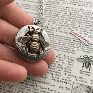 Bee Locket Necklace Vintage Style Gothic Victorian Steampunk Style Round Locket Bee Necklace Steampunk Necklace image 2