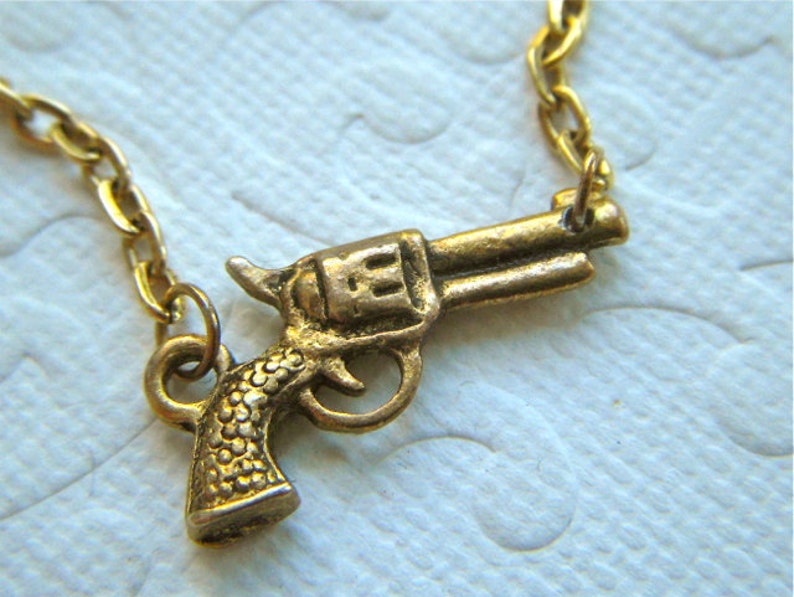 Tiny Gold Gun Necklace Antiqued Finish Petite Size