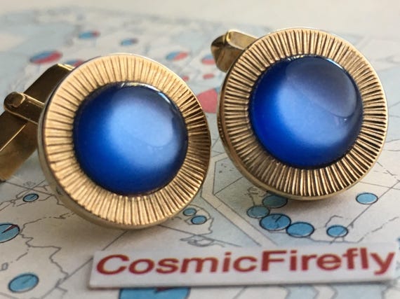 1950's Vintage Atomic Cufflinks Round Royal Blue … - image 8