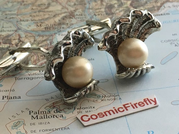 BIG Vintage Pearl Shell Cufflinks Nautical Cospla… - image 6
