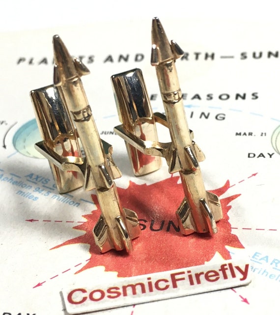 Vintage Space Rocket Cufflinks Gold Tone 1960's Je