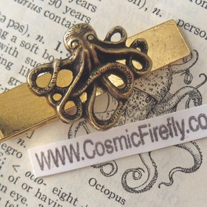 Octopus Tie Clip Antiqued Brass Steampunk Tie Bar Men's Tie Clip Handcrafted Tie Bar Clip From Cosmic Firefly