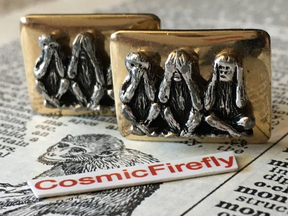 Men's Vintage Cufflinks Speak No Evil Monkeys Cuff