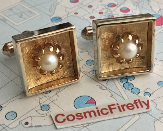 Vintage 1950's Modernist Cufflinks Square With Pea