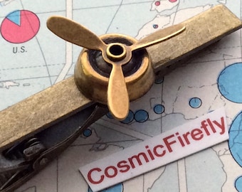 Spinning Propeller Tie Clip Antiqued Brass Metal Men's Steampunk Accessories & Gifts Moving Spinner Spins