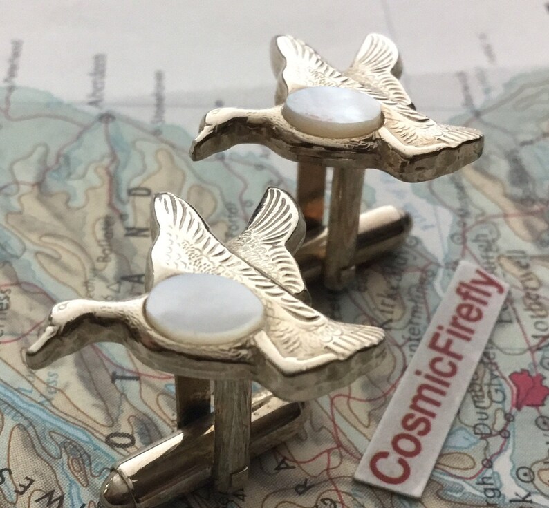 Vintage Flying Duck Cufflinks MOP Mother of Pearl Mid Century 1950's Dad Father's Day image 7