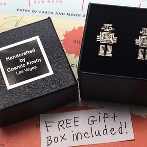 ROBOT CUFFLINKS Silver Plated Steampunk Wedding Cufflinks Gift Box image 2