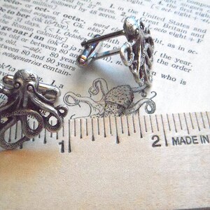 Miniature Octopus Cufflinks Antiqued Silver Plated Men's Accessories & Gifts For Dad FREE Gift Box Nautical Steampunk Cosplay Cruise image 6
