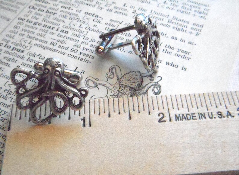 Miniature Octopus Cufflinks Antiqued Silver Plated Men's Accessories & Gifts For Dad FREE Gift Box Nautical Steampunk Cosplay Cruise image 6