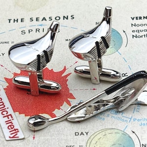 1950&#39;s Mid Century Vintage Golf Club Cufflinks Tie Bar Clip Golfing Hickok USA Father&#39;s Day Gifts For Men Dads Grandpa Uncle Brother