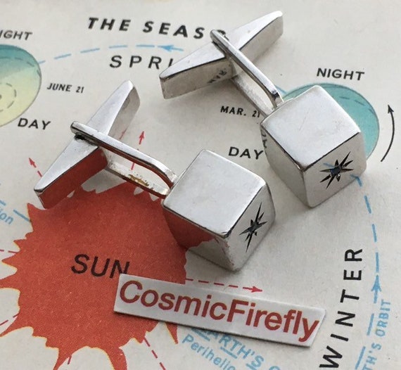 1950's Silver Cube Cufflinks Atomic Jet Age Abstr… - image 1