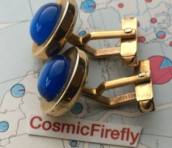 1950's Vintage Atomic Cufflinks Round Royal Blue … - image 5