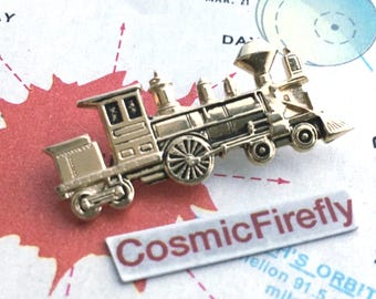 Tiny Vintage Brass Steam Train Lapel Pin Wild West Steampunk Brooch