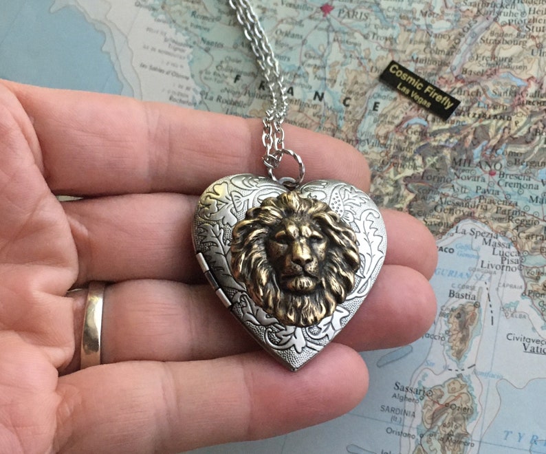 BIG Lion Heart Locket Necklace Leo Lion Costume Novelty Jewelry Large Size image 3