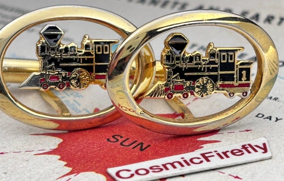 1950's Mid Century Vintage Train Cufflinks Locomo… - image 5