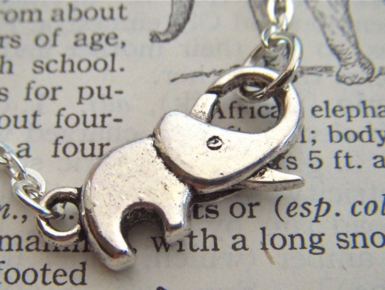 Tiny Lucky Elephant Necklace Plated Silver Tone Metal Fashion Jewelry Clasp Trunk Up For Good Luck Novelty Costume Jewelry FREE Gift Box image 2