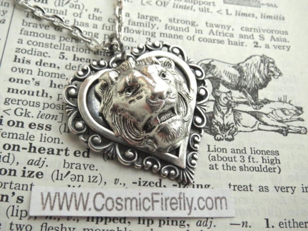 Lion Heart Necklace Antiqued Silver Plated Novelty Art Jewelry Etsy