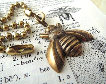 Tiny Small Brass Bee Fan Pull Chain Antiqued Brass Metal Insect Bug Entomology Cosmic Firefly Steampunk Decor