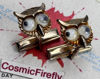 1950's Vintage Novelty Owl Cufflinks MCM Wiggly Eyes Father's Day Whimsical Gift