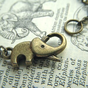 Baby Elephant Necklace Tiny Antiqued Brass Bronze Rustic Finish Fashion Jewelry Clasp Trunk Up For Good Luck image 4