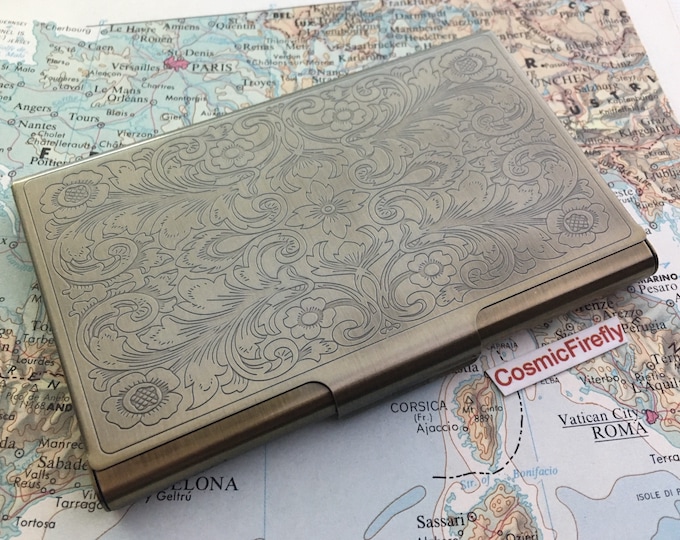Card Holder Antiqued Brass Bronze Business Card Case Victorian Etsy