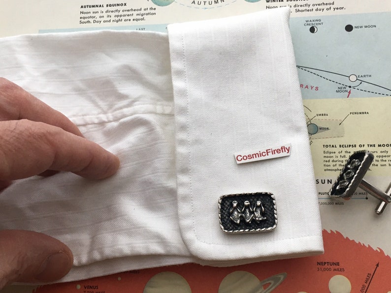 Mid Century Vintage Cufflinks Speak No Evil Monkeys 1950/'s Men/'s Steampunk Cosplay Accessories