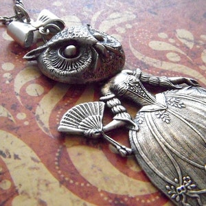 Victorian Owl Girl Necklace Victorian Dark Circus Freak Vintage Inspired Style Antiqued Silver Art Jewelry Bird Woman image 2