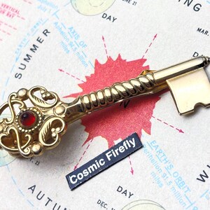 Vintage Skeleton Key Tie Bar Clip Red Ruby Anson