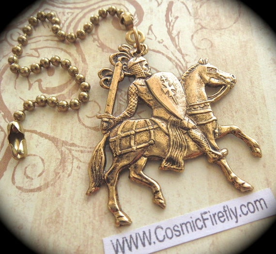 Medieval Knight Fan Pull Chain Steampunk Ceiling Fan Pull Antiqued Brass Metal Fan Pull Gothic Victorian King Arthur Knight On Horse Back