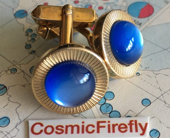 1950's Vintage Atomic Cufflinks Round Royal Blue … - image 6