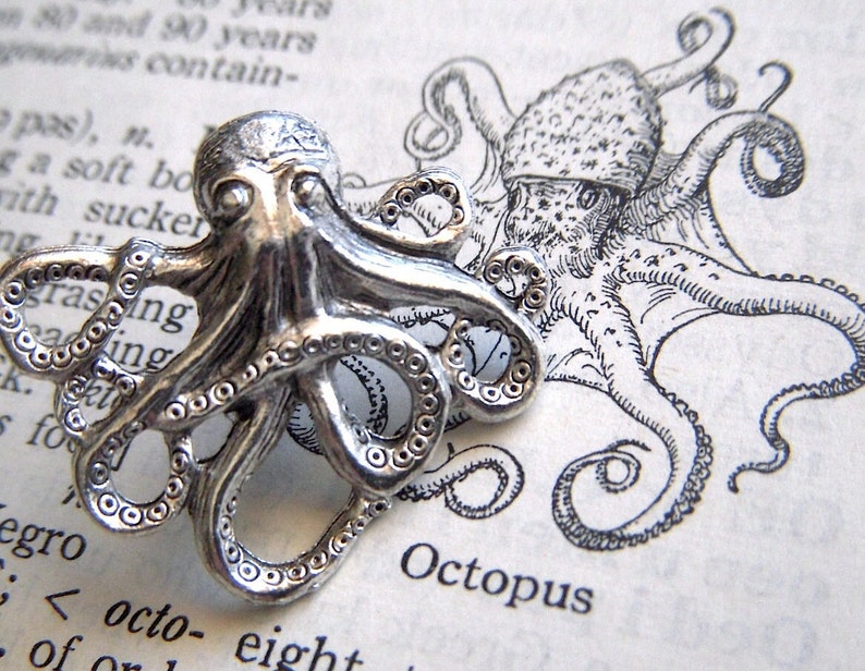 Tiny Octopus Tie Tack Lapel Pin Silver Plated Gothic Victorian Nautical Steampunk From Cosmic Firefly image 3