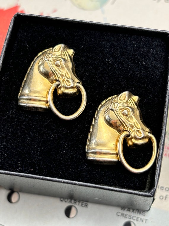 1950's Vintage Horse Cufflinks Brass Figural HICKO